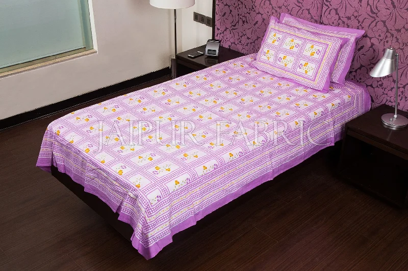 Price Buster Purple Color White Base Floral Print  Single Bed Sheet