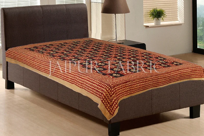 Markdowns Red and Black Bagru Block Printed Single Cotton Bed Sheet