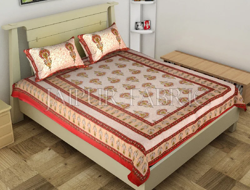 Midnight Sale Red Jaipuri Keri Printed Cotton Single Bed Sheet