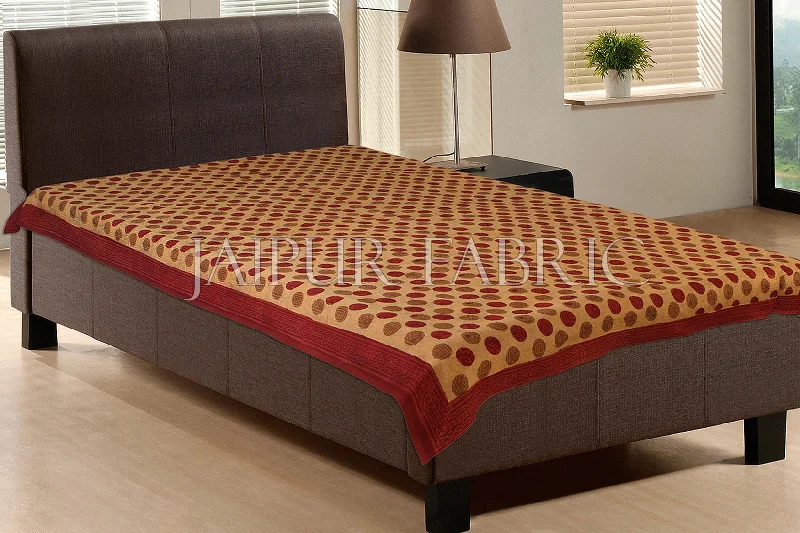 Now or Never Red Polka Pattern Bagru Brown base Block Print Single Cotton Bed Sheet Now or Never Red Polka Pattern Bagru Brown base Block Print Single Cotton Bed Sheet