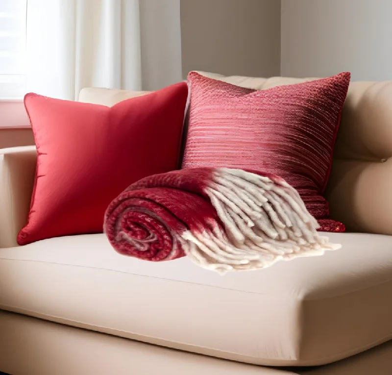Super Bargain Red Woven Acrylic Solid Color Reversable Throw