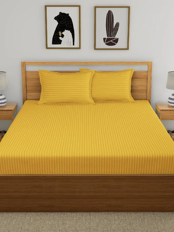 Weekend Flash Sale Regal 220 TC Stripe Collection - 100 % Cotton Satin Bedsheet with pillow covers , Mustard Color Weekend Flash Sale Regal 220 TC Stripe Collection - 100 % Cotton Satin Bedsheet with pillow covers , Mustard Color