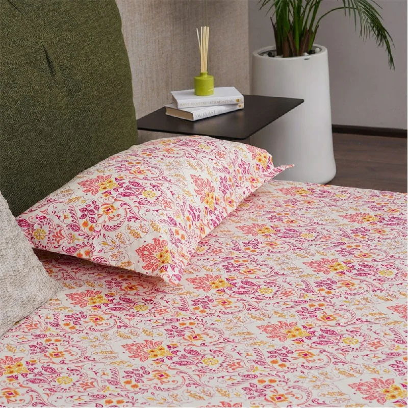 Loyalty Reward Regal Collection - Breathable 200 TC 100% Pure Cotton Single Bedsheet with Pillow Cover, Mughal Garden-Peach Loyalty Reward Regal Collection - Breathable 200 TC 100% Pure Cotton Single Bedsheet with Pillow Cover, Mughal Garden-Peach