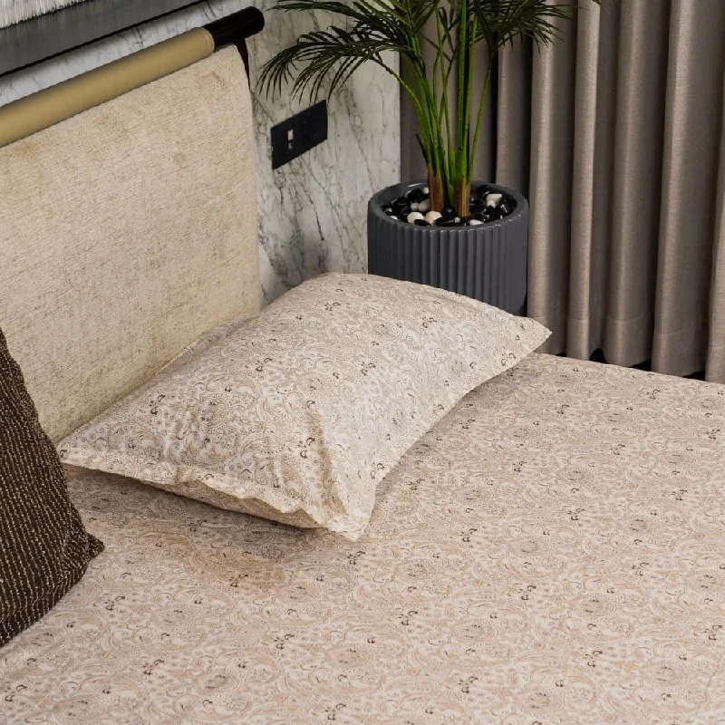 Seasonal Clearance Regal Collection - Breathable 200 TC 100% Pure Cotton Single Bedsheet with Pillow Cover, Paisley- Brown