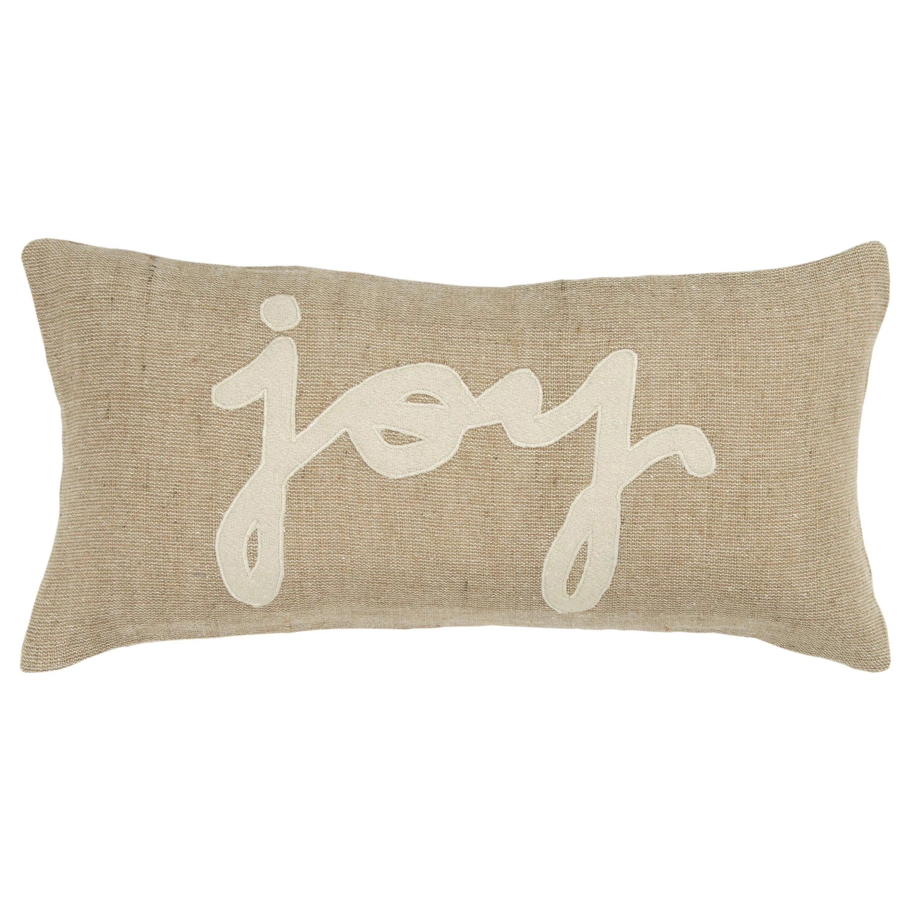 Deep Discounts Beige Ronny Word Lumbar Pillow With Insert