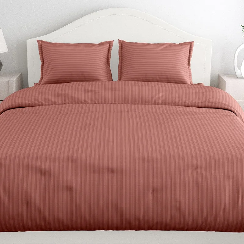 Mega Sale Rust Satin Stripes King Bedsheet, 210 TC