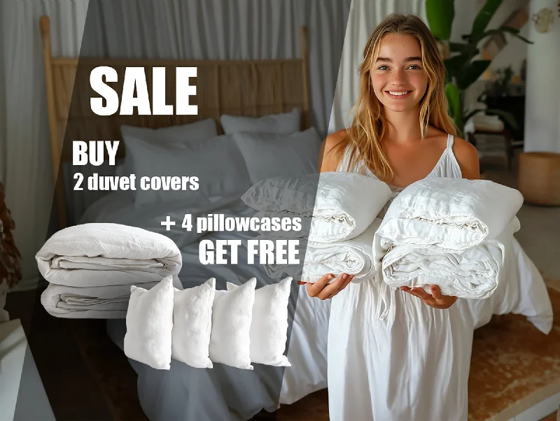Crazy Savings SALE: 2 Duvet covers and 4 FREE Pillowcases in white color Linen bedding set Crazy Savings SALE: 2 Duvet covers and 4 FREE Pillowcases in white color Linen bedding set