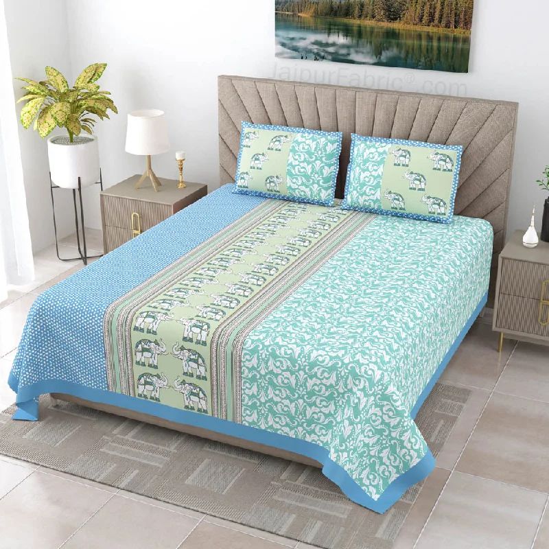 Shop and Save Sea Greenish Blue Traditional Floral Pure Cotton King Size Double BedSheet Shop and Save Sea Greenish Blue Traditional Floral Pure Cotton King Size Double BedSheet