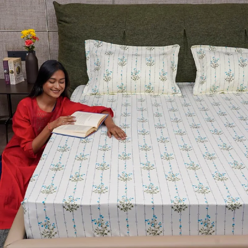 Price Break Serene Collection - Breathable 200 TC 100% Pure Cotton Bedsheet with Pillow Cover, Sedum Blue