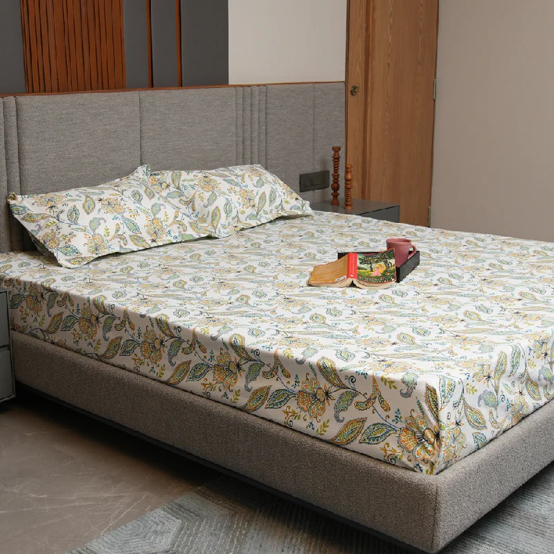 Holiday Sale Serene 200 TC 100% Cotton Bedsheet with Pillow Covers - Iris Blue