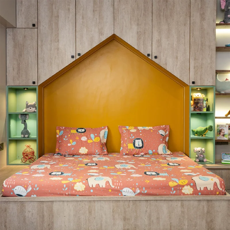 Weekend Bargains to Snag Serene 200 TC 100% Cotton Bedsheet with Pillow Covers - Lion King Terra Weekend Bargains to Snag Serene 200 TC 100% Cotton Bedsheet with Pillow Covers - Lion King Terra