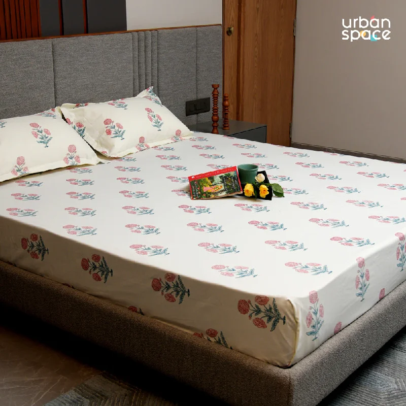 Limited Stock Serene 200 TC 100% Cotton Bedsheet with Pillow Covers - Sunflower - Pomegranate Pink Limited Stock Serene 200 TC 100% Cotton Bedsheet with Pillow Covers - Sunflower - Pomegranate Pink