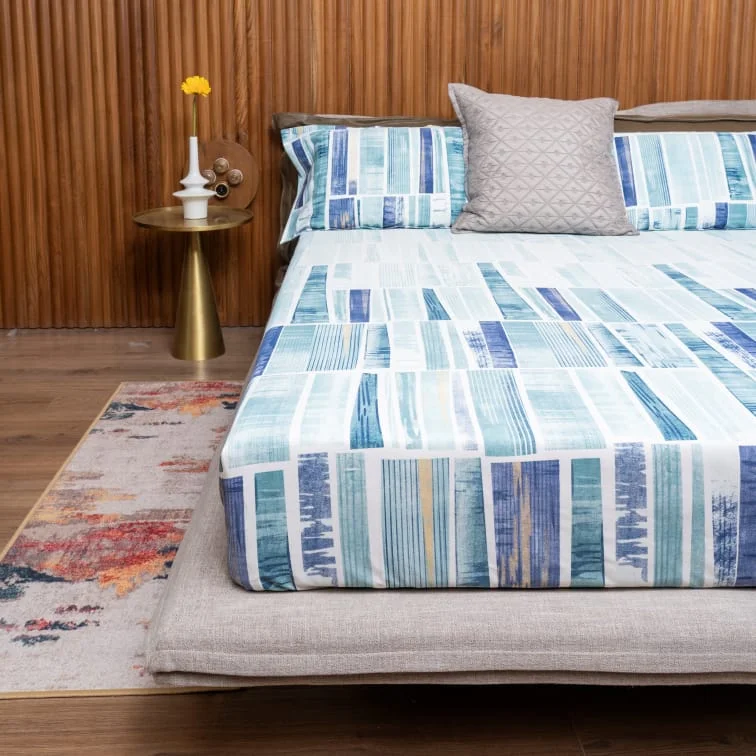 Warehouse Sale 220 TC 100% Cotton printed bedsheet - Skyscrapper Blue