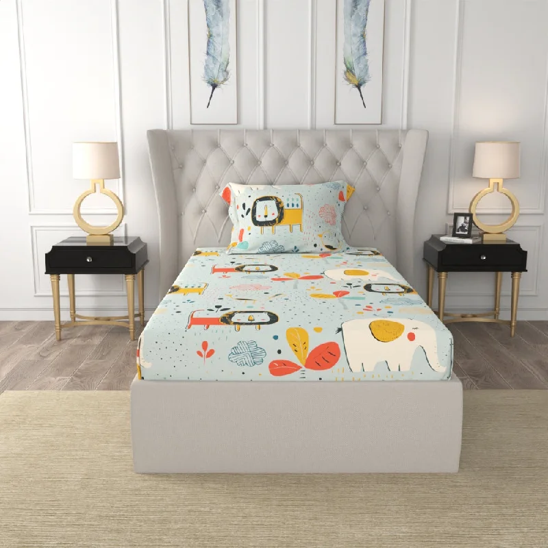 Buy More, Save More Serene 200 TC 100% Cotton Single Bedsheet with Pillow Covers - Lion King Sky Blue Buy More, Save More Serene 200 TC 100% Cotton Single Bedsheet with Pillow Covers - Lion King Sky Blue