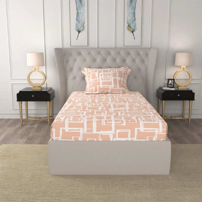Discount Days Serene Collection - Breathable 200 TC 100% Pure Cotton Single Bedsheet with Pillow Cover, Checkers - Peach Discount Days Serene Collection - Breathable 200 TC 100% Pure Cotton Single Bedsheet with Pillow Cover, Checkers - Peach