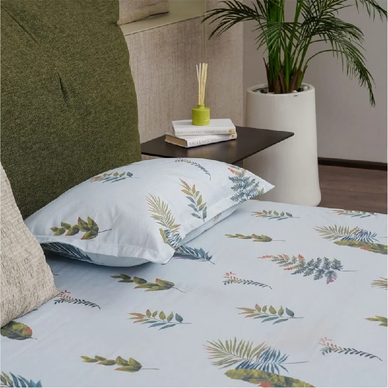 Buy Now Serene Collection - Breathable 200 TC 100% Pure Cotton Single Bedsheet with Pillow Cover, Fall Leaves - Blue Buy Now Serene Collection - Breathable 200 TC 100% Pure Cotton Single Bedsheet with Pillow Cover, Fall Leaves - Blue