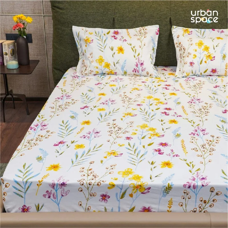 Closeout Sale Serene Collection - Breathable 200 TC 100% Pure Cotton Single Bedsheet with Pillow Cover, France- Yellow Closeout Sale Serene Collection - Breathable 200 TC 100% Pure Cotton Single Bedsheet with Pillow Cover, France- Yellow