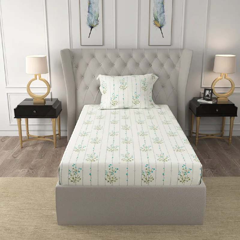 Weekend Bargains to Savor Serene Collection - Breathable 200 TC 100% Pure Cotton Single Bedsheet with Pillow Cover, Sedum Blue Weekend Bargains to Savor Serene Collection - Breathable 200 TC 100% Pure Cotton Single Bedsheet with Pillow Cover, Sedum Blue