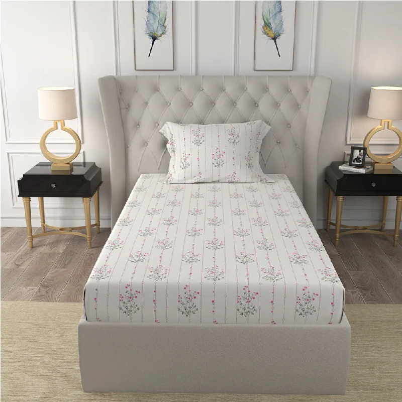 Mega Deal Serene Collection - Breathable 200 TC 100% Pure Cotton Single Bedsheet with Pillow Cover, Sedum Pink Mega Deal Serene Collection - Breathable 200 TC 100% Pure Cotton Single Bedsheet with Pillow Cover, Sedum Pink