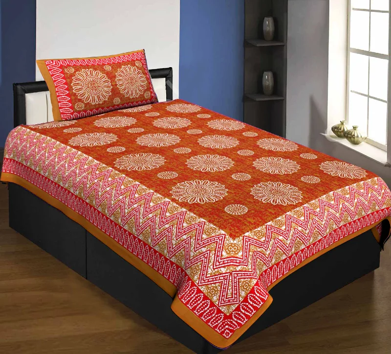Discount Mania Single Bedsheet Pure Cotton Brown Border Flower Print Zig Zag Pattern Discount Mania Single Bedsheet Pure Cotton Brown Border Flower Print Zig Zag Pattern