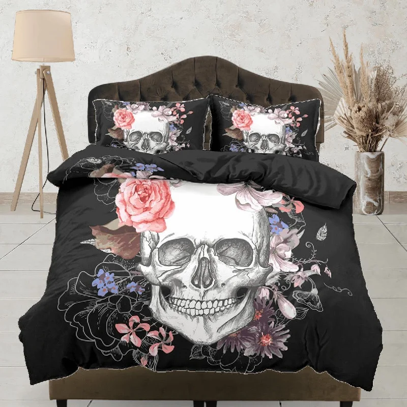 Unbeatable Deal Skull and Roses Black Duvet Cover Set Floral Gothic Bedspread Dorm Bedding Pillowcase Comforter Cover Unbeatable Deal Skull and Roses Black Duvet Cover Set Floral Gothic Bedspread Dorm Bedding Pillowcase Comforter Cover
