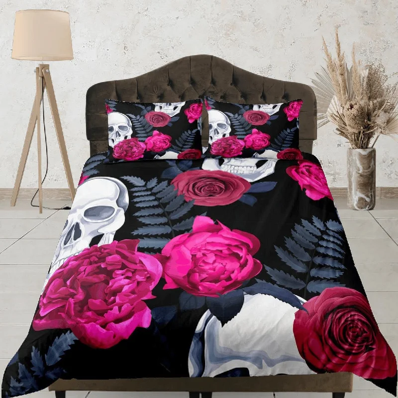 Daily Special Skull and Roses Black Duvet Cover Set Gothic Bedspread Dorm Bedding with Pillowcase, Comforter Cover Daily Special Skull and Roses Black Duvet Cover Set Gothic Bedspread Dorm Bedding with Pillowcase, Comforter Cover