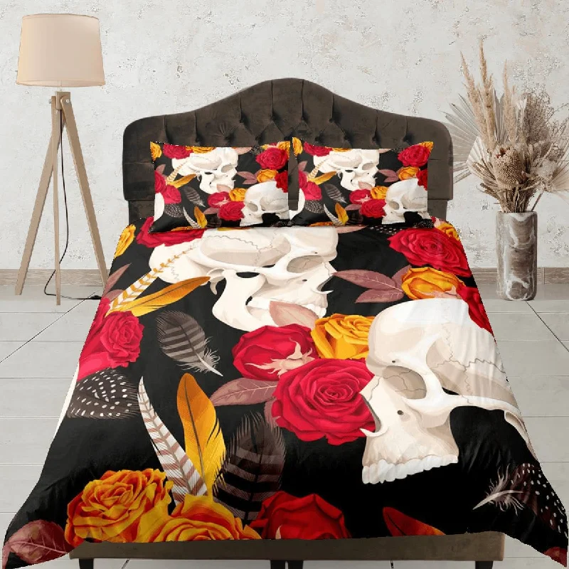 Don't Miss Out Skull and Roses Black Duvet Cover Set Gothic Bedspread Dorm Bedding with Pillowcase, Comforter Cover Don't Miss Out Skull and Roses Black Duvet Cover Set Gothic Bedspread Dorm Bedding with Pillowcase, Comforter Cover