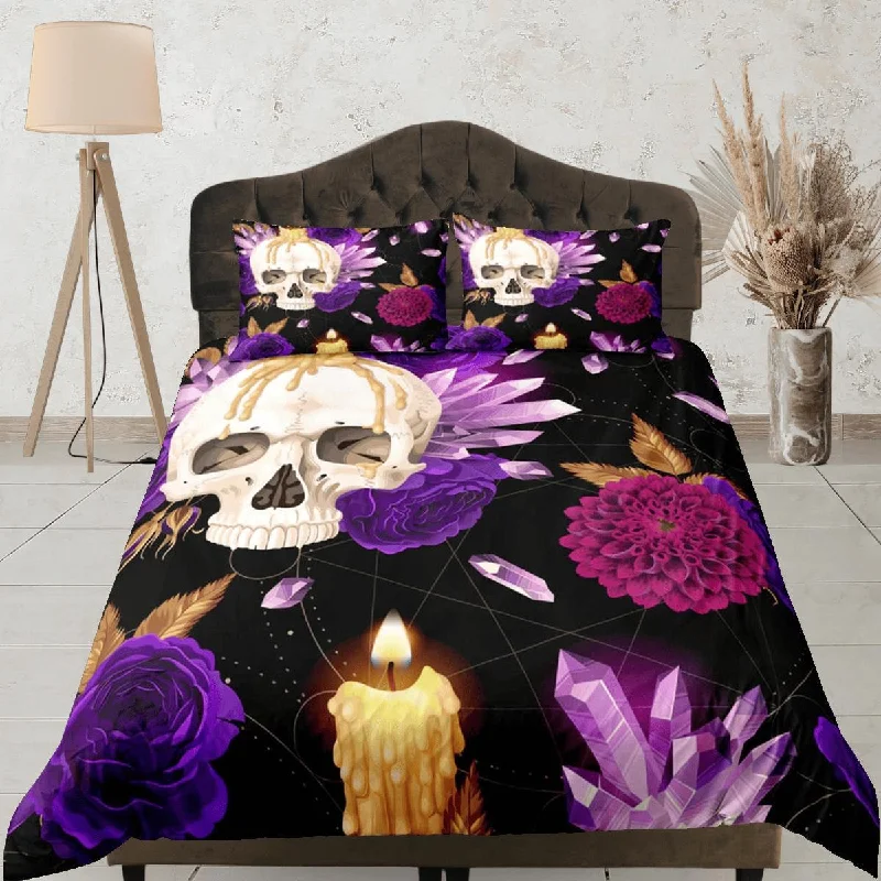 Exclusive Deal Skull and Roses Black Duvet Cover Set Purple Gothic Bedspread Dorm Bedding Pillowcase Comforter Cover Exclusive Deal Skull and Roses Black Duvet Cover Set Purple Gothic Bedspread Dorm Bedding Pillowcase Comforter Cover