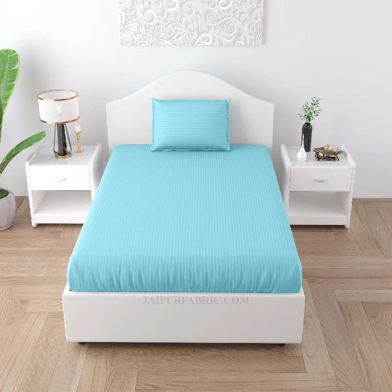 Weekend Savings Fiesta Sky Blue Satin Stripes Single BedSheet