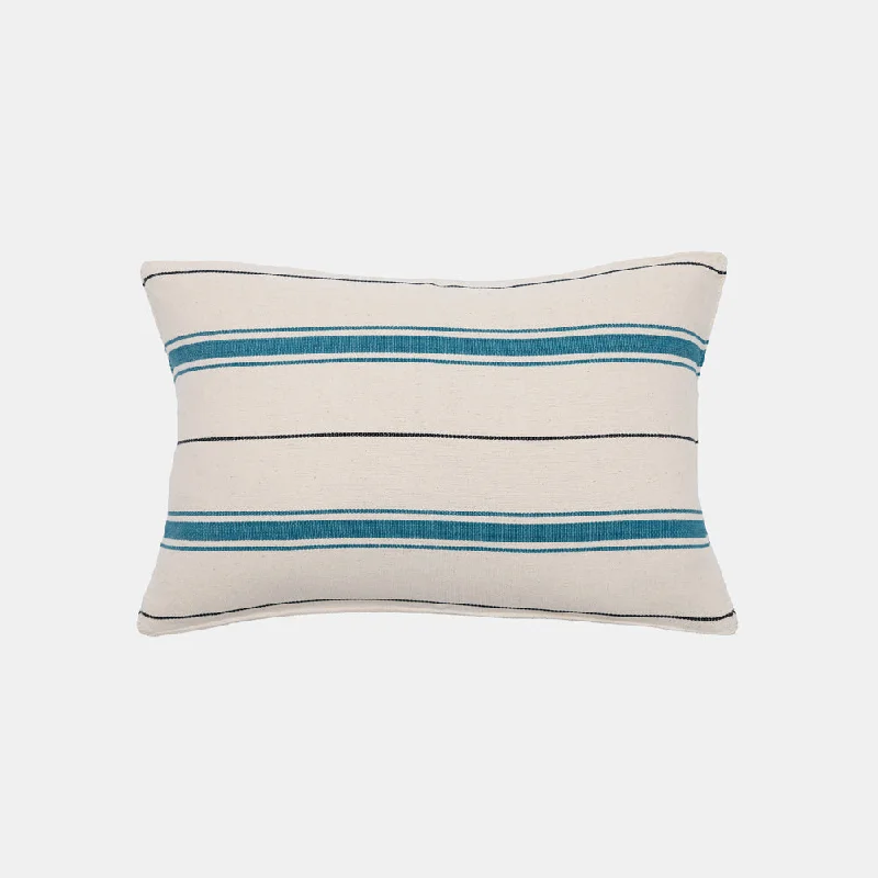 Save More On The Styles You Love Small Lumbar Pillow in Deep Teal and Black Stripe