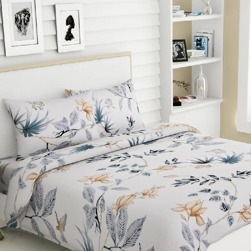 Deal of the Day Sparrow Floral Art, 100% Cotton Double Size Bedsheet, 186 TC, Grey Deal of the Day Sparrow Floral Art, 100% Cotton Double Size Bedsheet, 186 TC, Grey