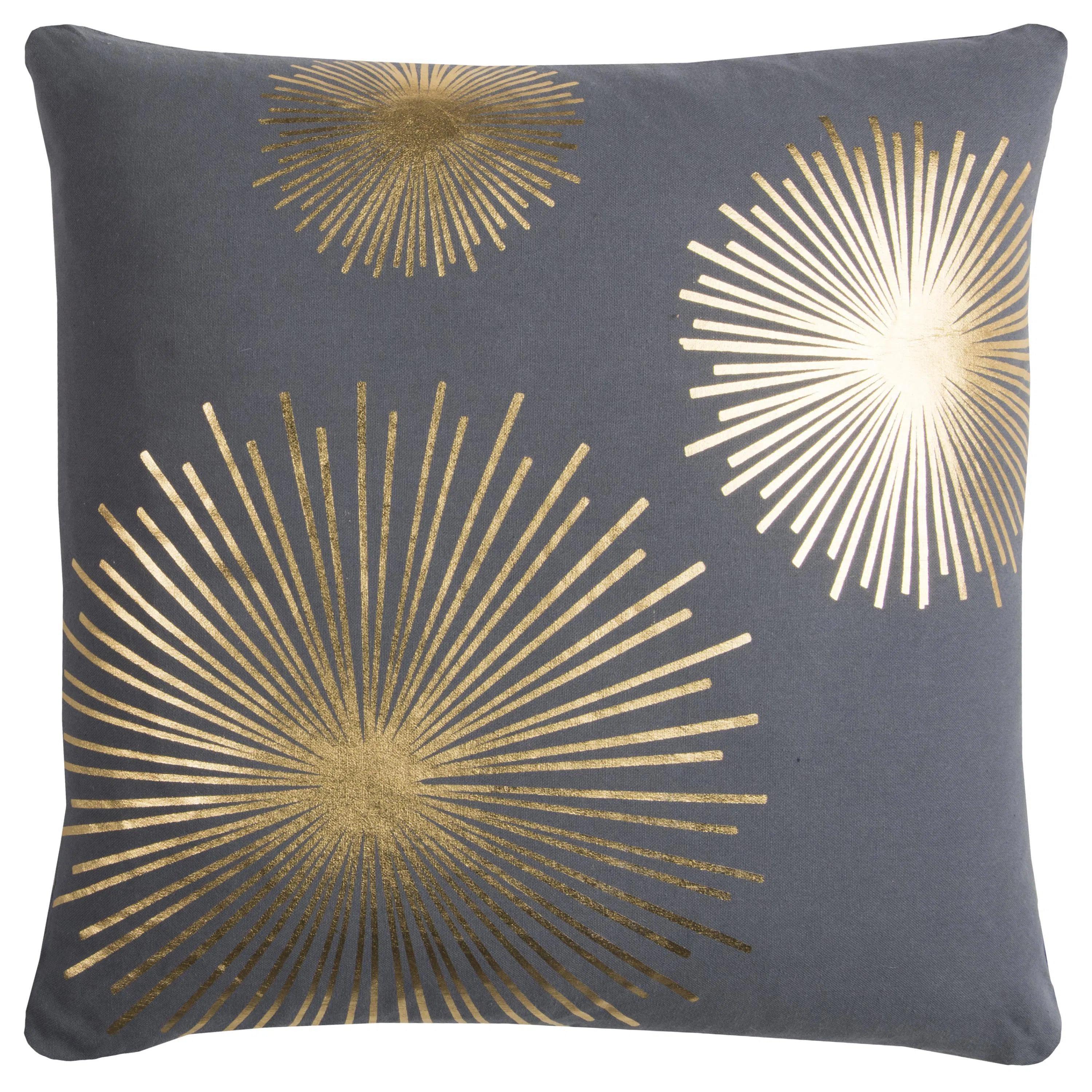 Bonus Offer Star Burst Gray & Gold Throw Pillow With Down Insert