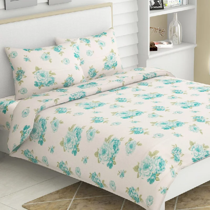 Exclusive Access Teal Petal Harmony, 100% Cotton King Bedsheet, 120 TC