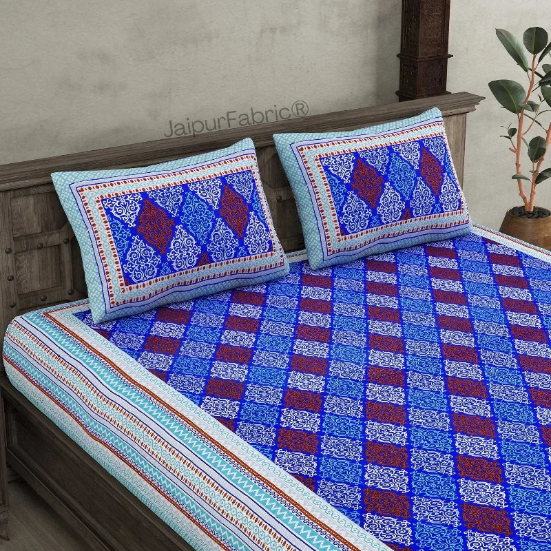 Weekend Discounts to Grab The Traditional Touch Blue Pure Cotton Double Bedsheet