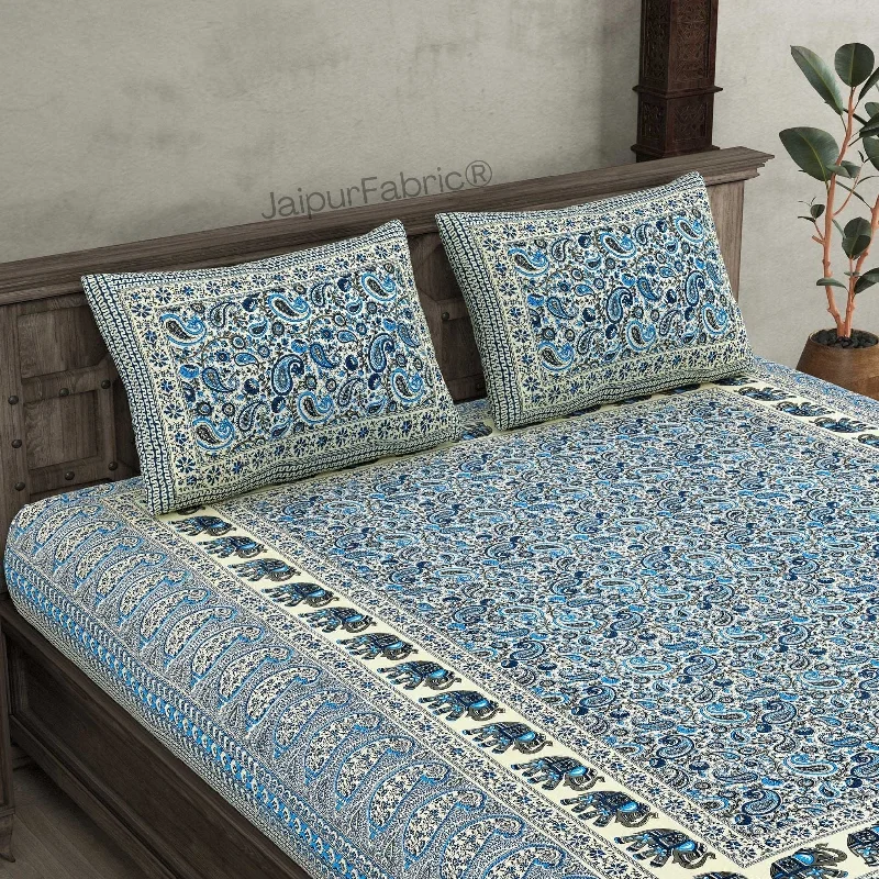 Weekend Deals to Make You Happy Titan Paisley Blue Pure Cotton Double Bedsheet