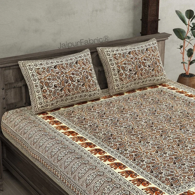 Weekend Discounts to Celebrate Titan Paisley Brown Pure Cotton Double Bedsheet