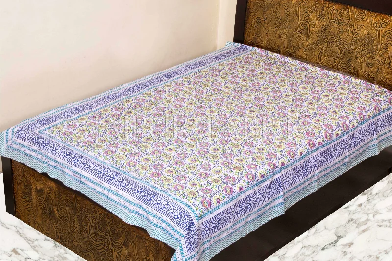 Crazy Savings Traditional Pastel Blue Color Printed Rajasthani Single Bed Sheet