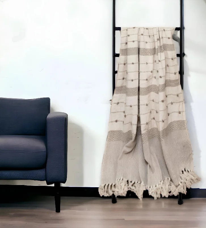 Weekend Specials to Delight Tufted Beige Fringed Woven Handloom Throw