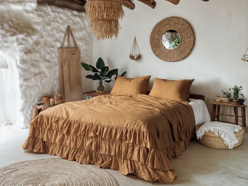 Super Savings Clay linen triple ruffled duvet cover