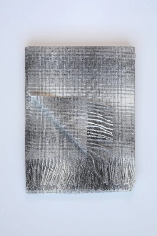 Super Bargain Wellington Plaid Eco Baby Alpaca Throw Charcoal, Grey & Ivory