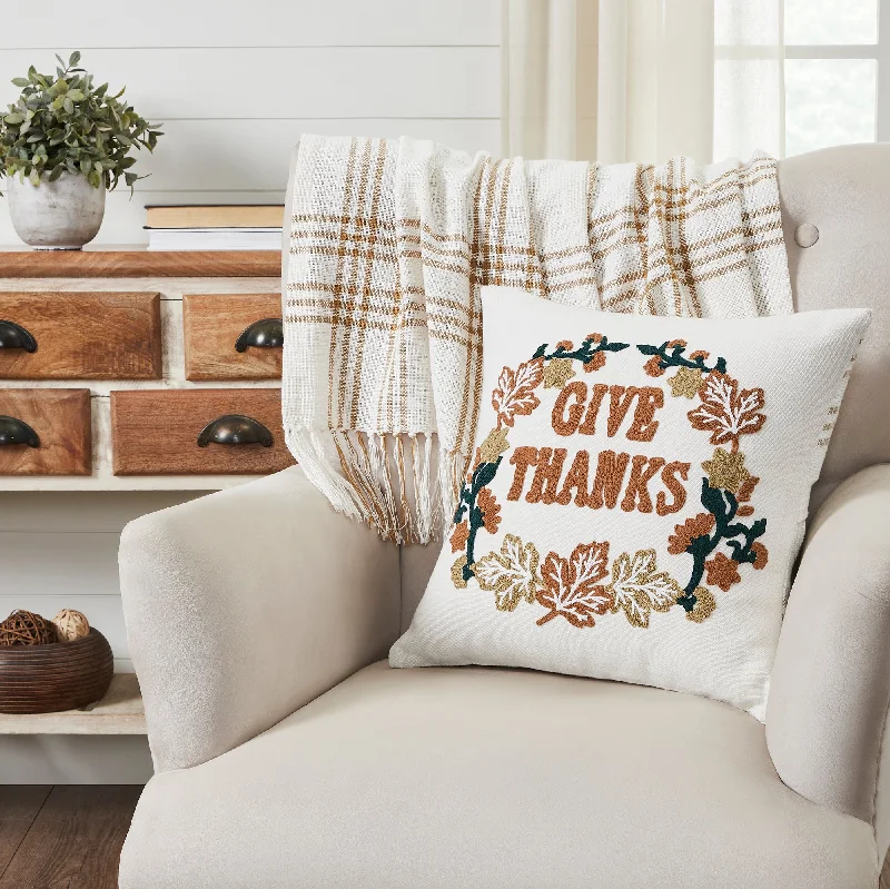 Weekend Offers That Tempt Wheat Plaid Give Thanks Pillow 18x18
