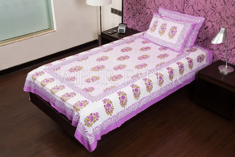 While Supplies Last White Base Purple Floral Print Cotton Single Bed Sheet
