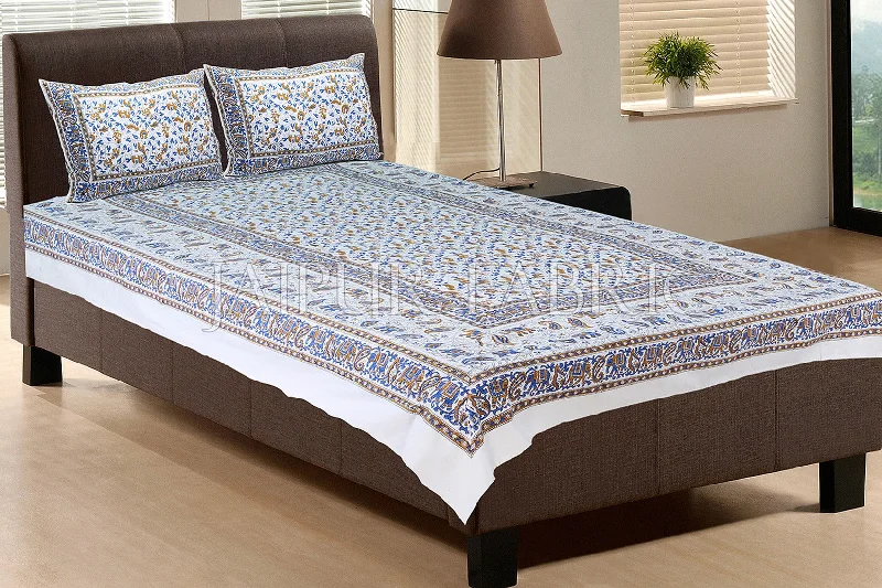 The Perfect Time To Shop And Save White Base With Blue color Cattle Block print Single Cotton bed Sheet The Perfect Time To Shop And Save White Base With Blue color Cattle Block print Single Cotton bed Sheet