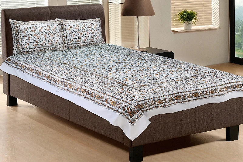 Overstock Sale White Base With Brown and green Color Cattle Print Single Cotton Bed sheet Overstock Sale White Base With Brown and green Color Cattle Print Single Cotton Bed sheet