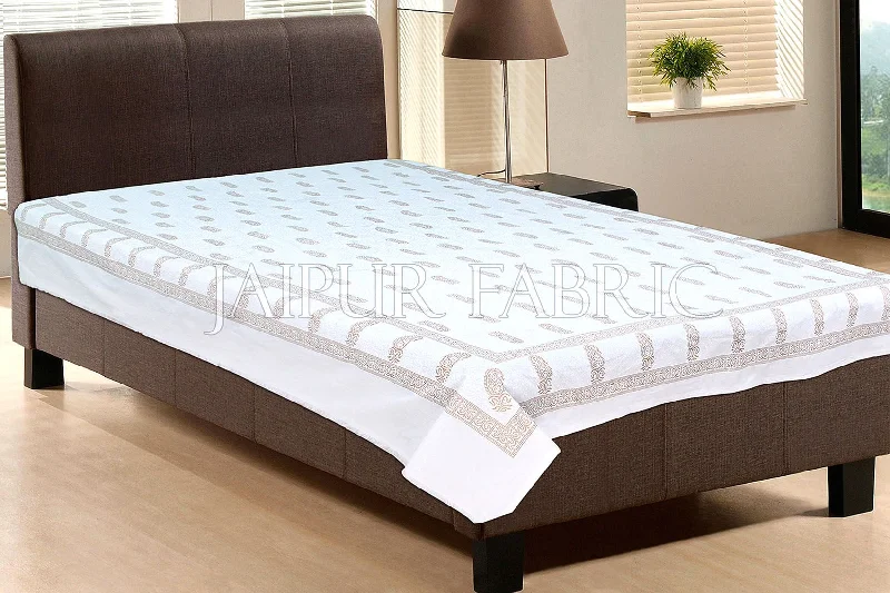Big Discounts White base With Golden Mango Print Single cotton Bed sheeet