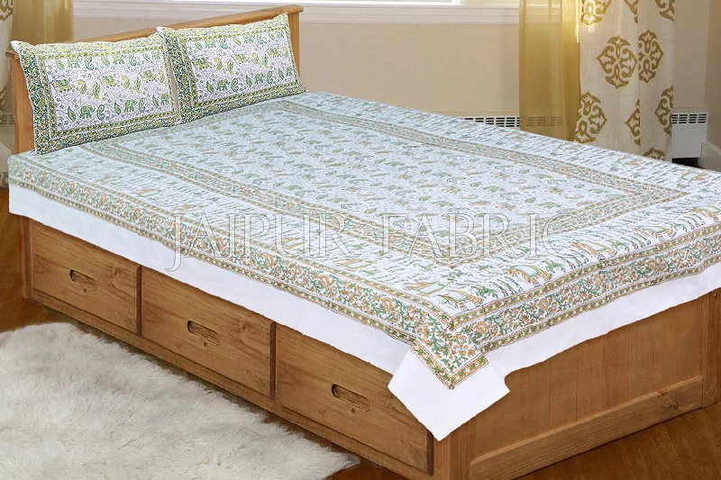Hurry! Special Deals Ending Soon White Base With Green Elephant Brown Mango pattern Print Single Cotton Bed sheet Hurry! Special Deals Ending Soon White Base With Green Elephant Brown Mango pattern Print Single Cotton Bed sheet