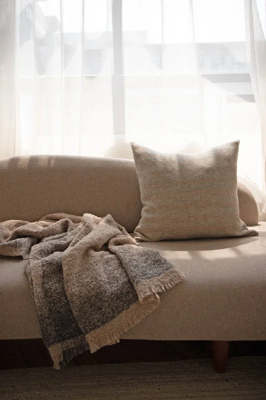 Weekend Discounts to Delight Whitehorse Baby Alpaca Throw Oatmeal & Charcoal Border