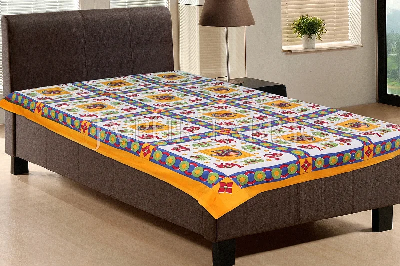 Stock Up On Your Favorites While It Lasts Yellow Base Green Elephant Red Camel Block print Single Bed Sheet Stock Up On Your Favorites While It Lasts Yellow Base Green Elephant Red Camel Block print Single Bed Sheet