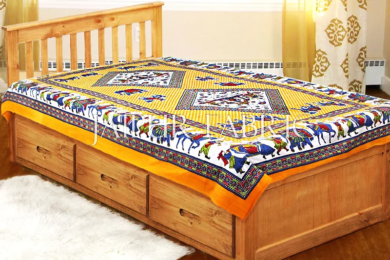 Snag The Best Bargains Before They're Over Yellow Base Jaipur doli design with elephant Print Single Bedsheet Snag The Best Bargains Before They're Over Yellow Base Jaipur doli design with elephant Print Single Bedsheet