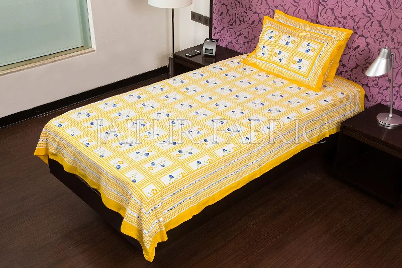 Blowout Sale Yellow Color White Base Floral Print  Single Bed Sheet